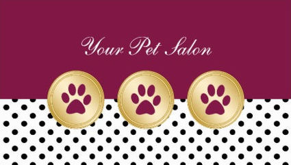 Elegant Polka Dot Gold and Fuchsia Pink Paw Prints Pet Salon Business Cards
