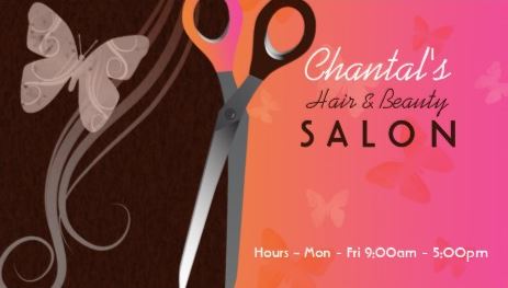 Pretty Pink and Brown Butterfly and Scissors Hair Salon Business Cards