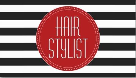 Modern Hair Stylist Black and White Stripes Red Circle Business Cards