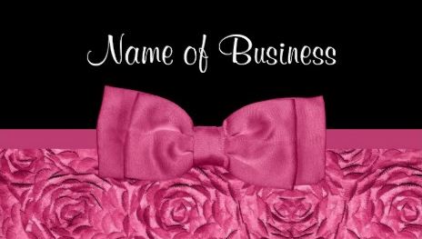 Chic Pink and Black Rose Feminine Floral With Girly Bow Business Cards 