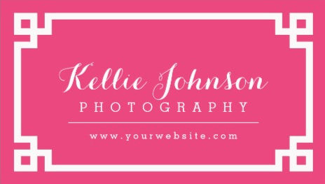 Simple Hot Pink and White Chic Greek Key Border Photography Business Cards 