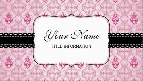 Vintage Pink Damask Pattern With Black Lace Ribbon and Name Plate Business Cards