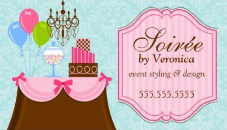 Cute Soiree Party Event Stylist and Design Damask Business Cards