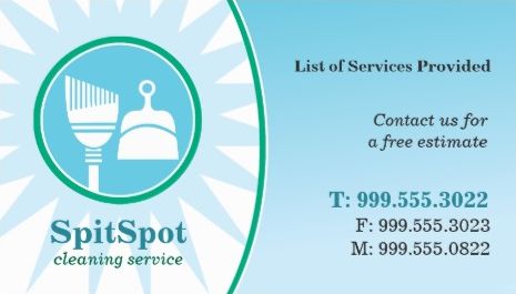 Shining Bright Light Blue Broom and Dust Pan Cleaning Service Business Cards