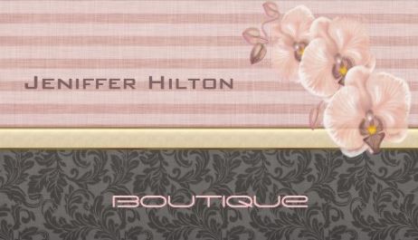 Professional Elegant Luxury Damask Orchid on Linen Stripes Business Cards 