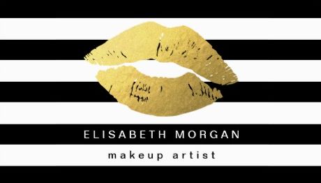 Glamorous Gold Lips with Modern Black White Stripes Makeup Artist Business Cards
