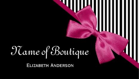 Chic Boutique Black and White Stripes Trendy Dark Pink Ribbon Business Cards