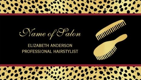 Chic Black Gold Cheetah Print Hairstylist Salon Business Cards