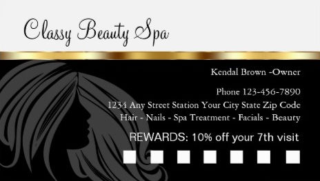 Classy Flowing Hair Silhouette Beauty Spa Rewards Card Business Cards