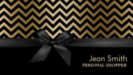 Modern Gold Chevrons Girly Black Bow Personal Shopper Business Cards