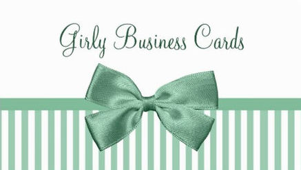 Cute Mint and White Stripes With Girly Light Jade Bow Business Cards