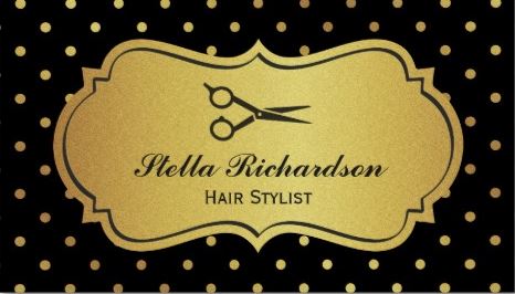 Cute Glam Hair Stylist Black and Gold Glitter Polka Dots Business Cards