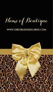 Stylish Brown Leopard Print Girly Goldenrod Yellow Ribbon Business Cards