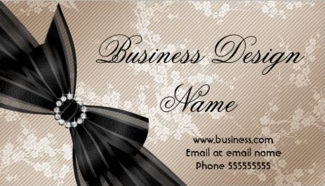 Elegant Floral Beige Blossom Fancy Black Diamond Glitz Bow Business Cards