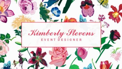 Colorful Assorted Summer Flowers White Background Event Designer Business Cards