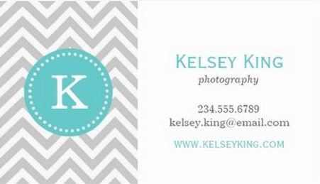 Gray and Turquoise Chevron Custom Monogram Photography Business Cards
