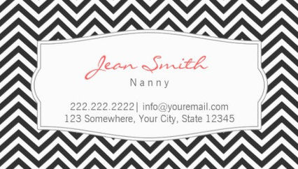 Modern Dark Gray and White Chevron Stripes Pattern Nanny Business Cards