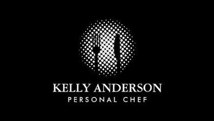 Modern Black and White Halftone Fork and Knife Personal Chef Business Cards