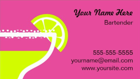 Retro Mod Pink and Green Salted Rim Cocktail Bartender Business Cards