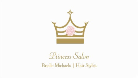 Chic Gold Princess Crown Pink Rose Hair Stylist and Salon Business Cards