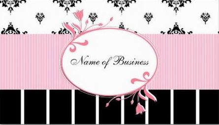 Pretty Black And White Damask and Stripes Chic Pink Floral Business Cards