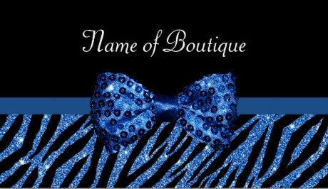 Chic Boutique Blue Glitter Zebra Print Luxe Sequin Design Bow Business Cards