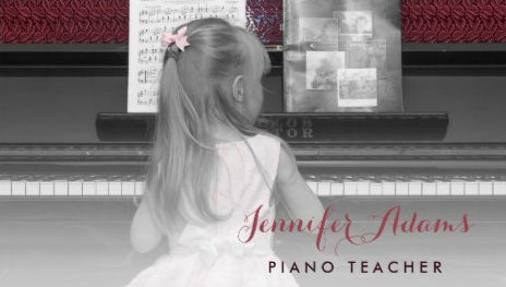 Elegant Piano Teacher Little Girl Student in Pretty Pink Dress Business Cards