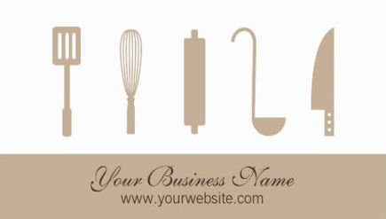 Clean Tan and White Cooking Utensils Kitchen Theme Business Cards