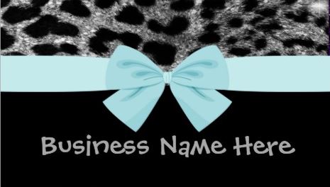 Silver Glitter Cheetah Print With Girly Aquamarine Bow Business Cards 