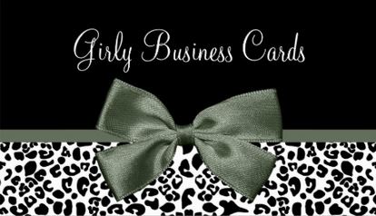 Fall Fashion Leopard Print And Lichen Green Ribbon Business Card 