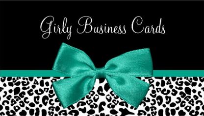 Fall Fashion Leopard Print Emerald Green Ribbon Business Card 