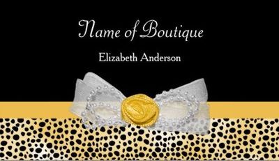 Girly Yellow Cheetah Print Boutique Chic Pearl Rosette Bow Business Cards