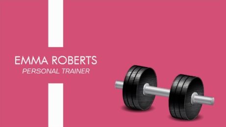 Modern Stripe Girly Pink With Weights Fitness Personal Trainer Business Cards