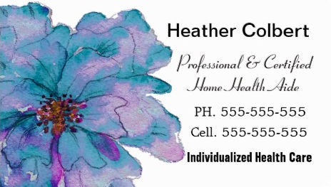 Simple Blue Watercolor Flower Certified Home Health Aide Business Cards