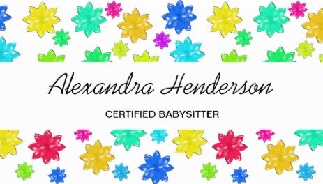 Cute and Colorful Rainbow Stars Pattern Babysitter Child Care Business Cards