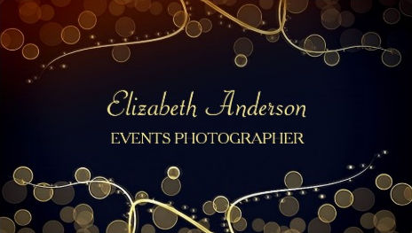 Elegant Events Photographer Black and Gold Bokeh Photography Business Cards