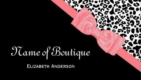 Chic Boutique Black and White Leopard Print Coral Pink Ribbon Business Cards