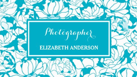 Modern Turquoise Blue and White Floral Girly Photographer Business Cards