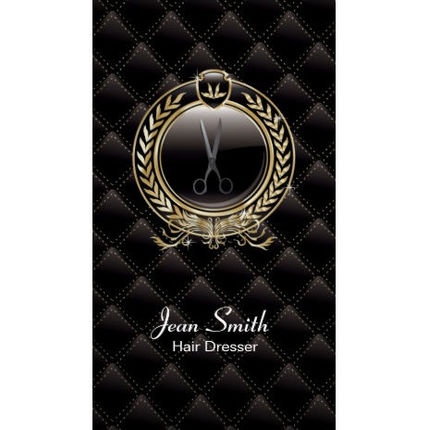 VIP Luxury Black Gold Quilted Leather Hairdresser Business Cards