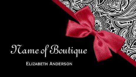 Chic Boutique Black and White Paisley Girly Red Ribbon Bow Business Cards
