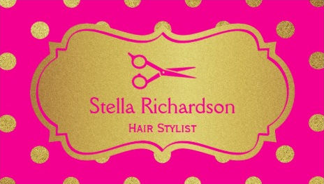 Hair Salon Stylist Charming Hot Pink With Gold Dots Business Cards