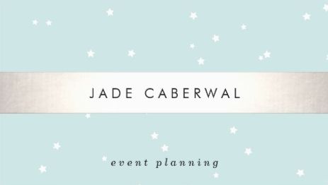 Elegant Silver Striped White Stars on Aqua Event Planning Business Cards
