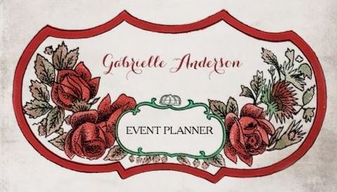 Elegant Art Nouveau Event Planner Vintage Red Rose Floral Business Cards