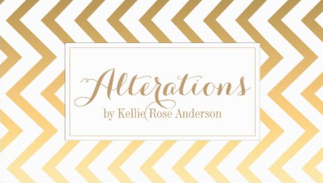 White and Gold Chevron Sewing and Alterations Business Cards