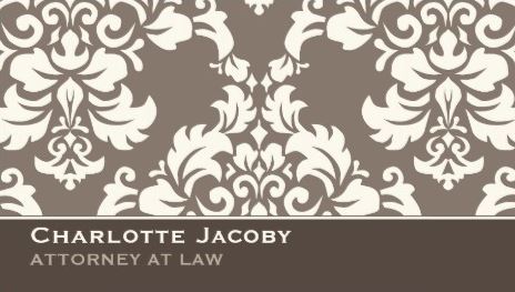 Elegant Taupe and White Damask Professional Attorney at Law Business Cards 