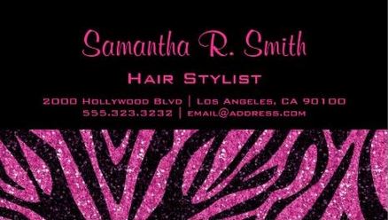 Black and Pink Zebra Glitter Professional Hairstylist Business Cards