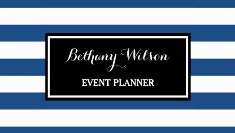 Trendy Wide Blue and White Stripes Event Planner Business Cards