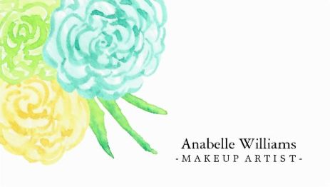 Hand Painted Watercolor Yellow and Green Spring Flowers Business Cards