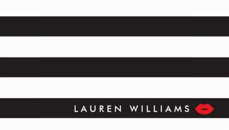 Luxe Black and White Stripes Red Lips Modern Makeup Artist Business Cards
