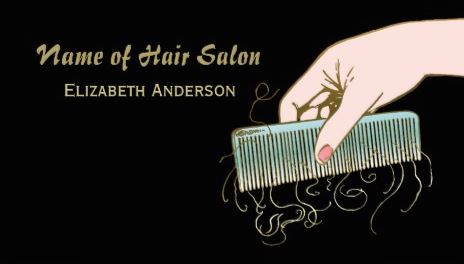 Stylish Black and Gold Hair Salon Vintage Comb and Curls Business Cards